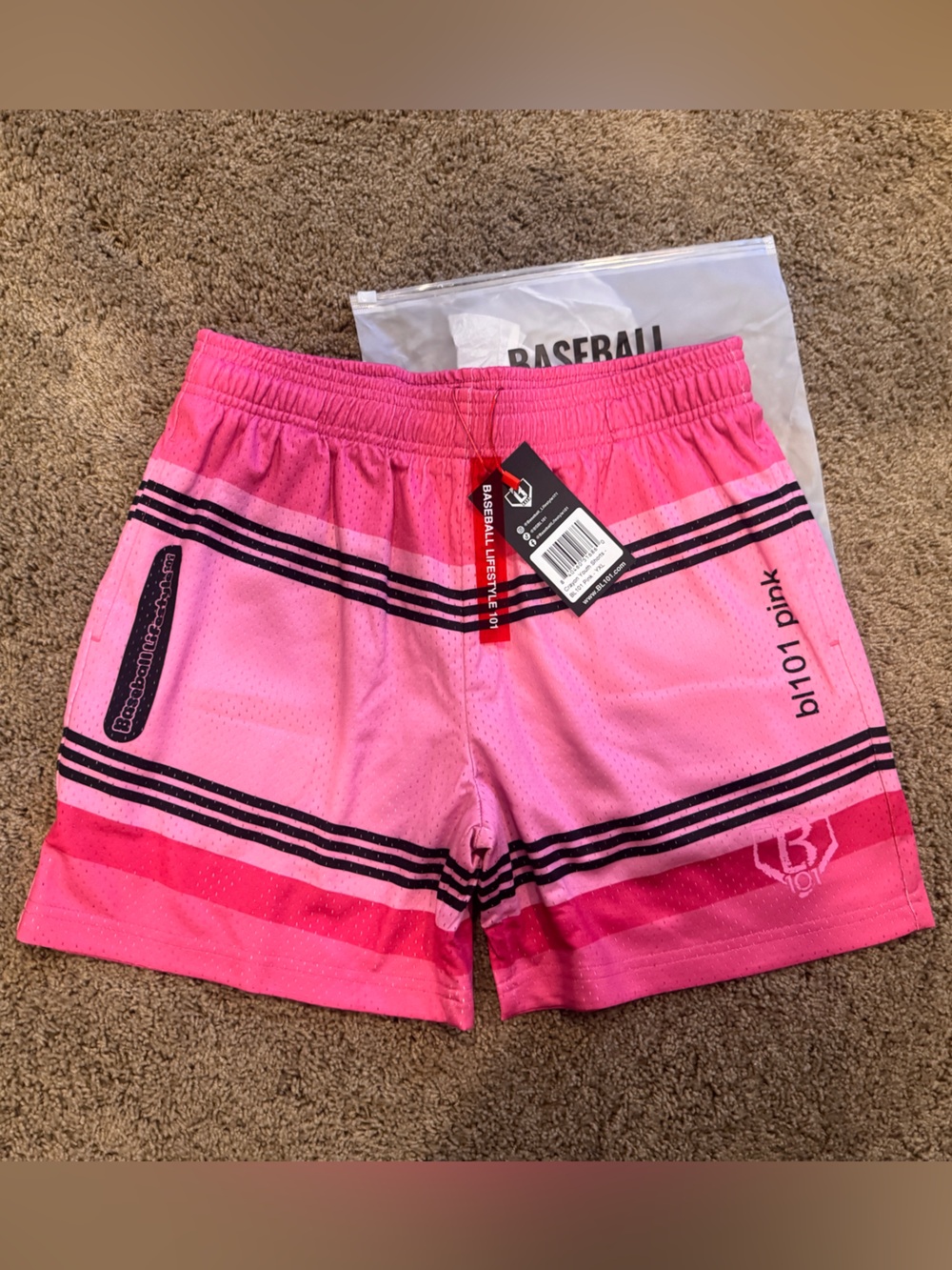 Youth XL Baseball Lifestyle 101 Pink Crayon Shorts with Stripe Detail